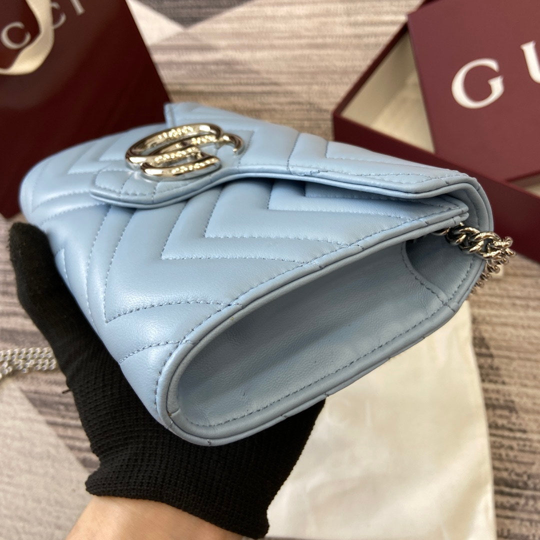 Gucci 837745 GG Marmont Wallet On Chain Light Blue