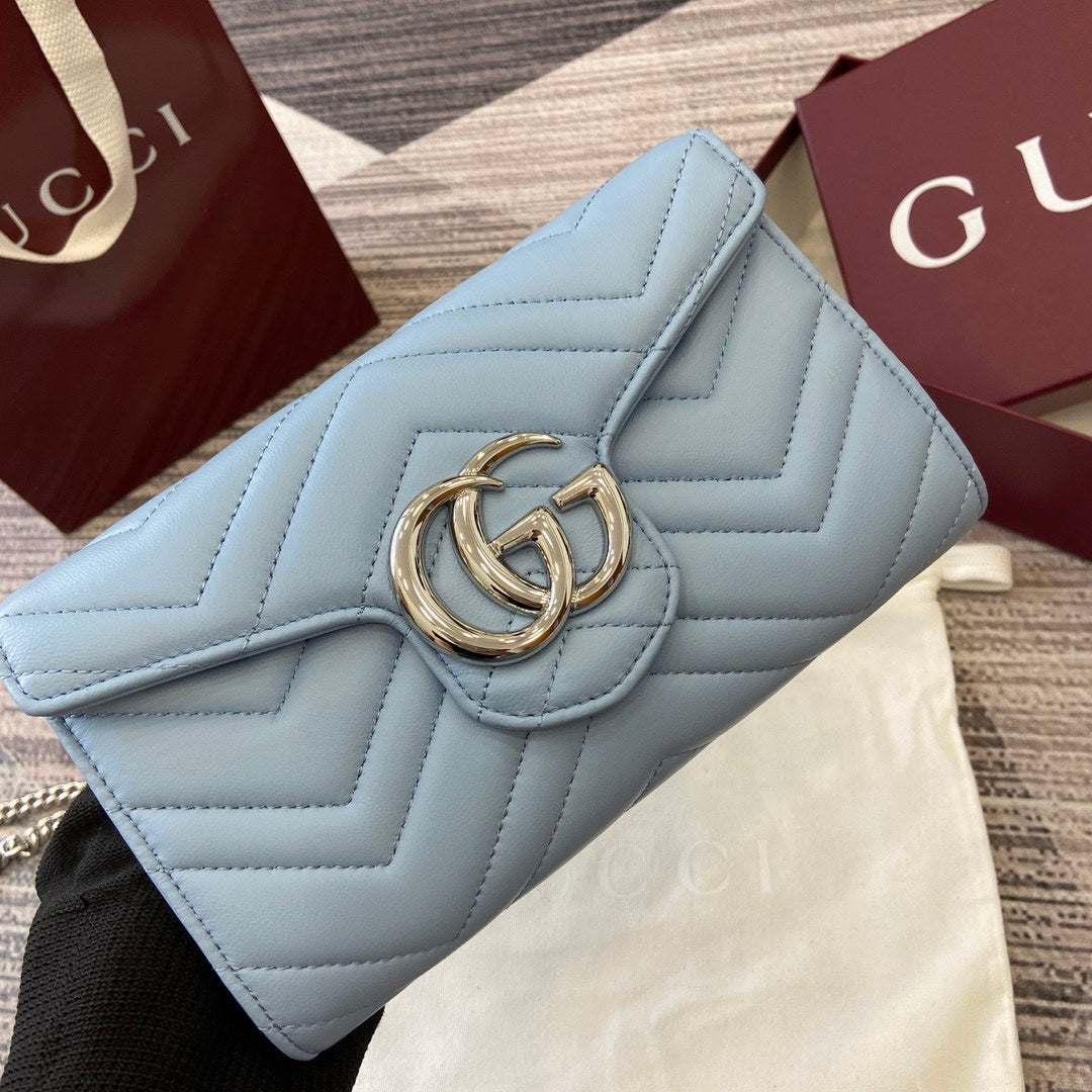 Gucci 837745 GG Marmont Wallet On Chain Light Blue