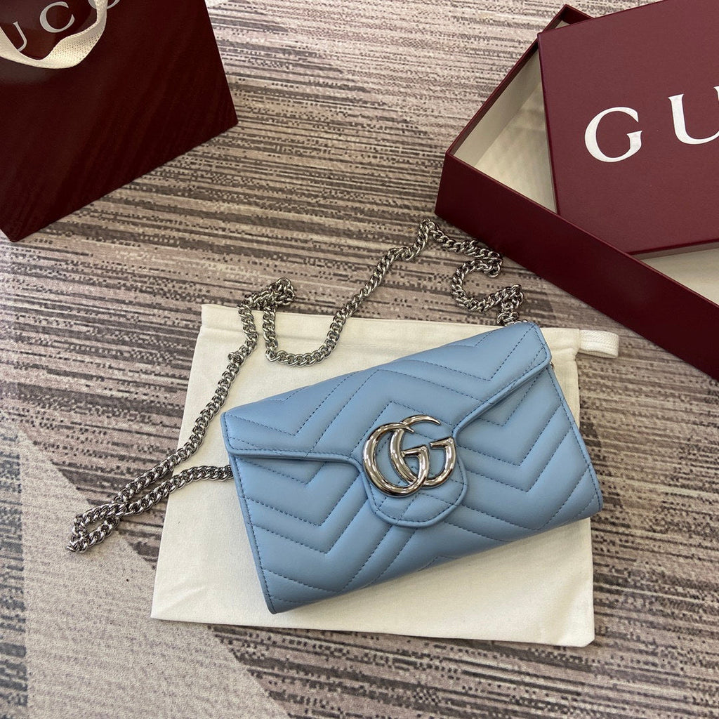 Gucci 837745 GG Marmont Wallet On Chain Light Blue