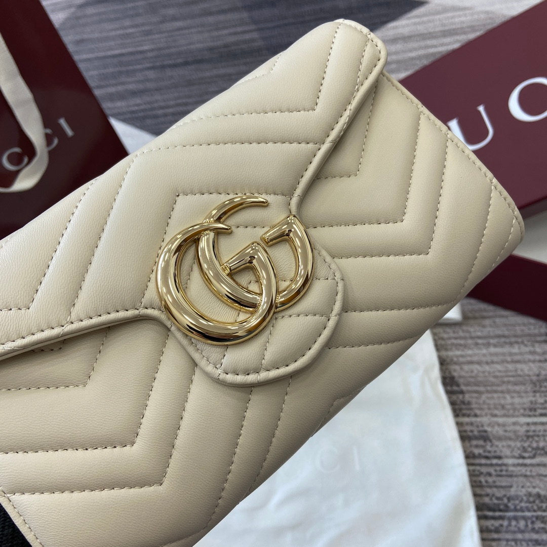 Gucci 837745 GG Marmont Wallet On Chain White