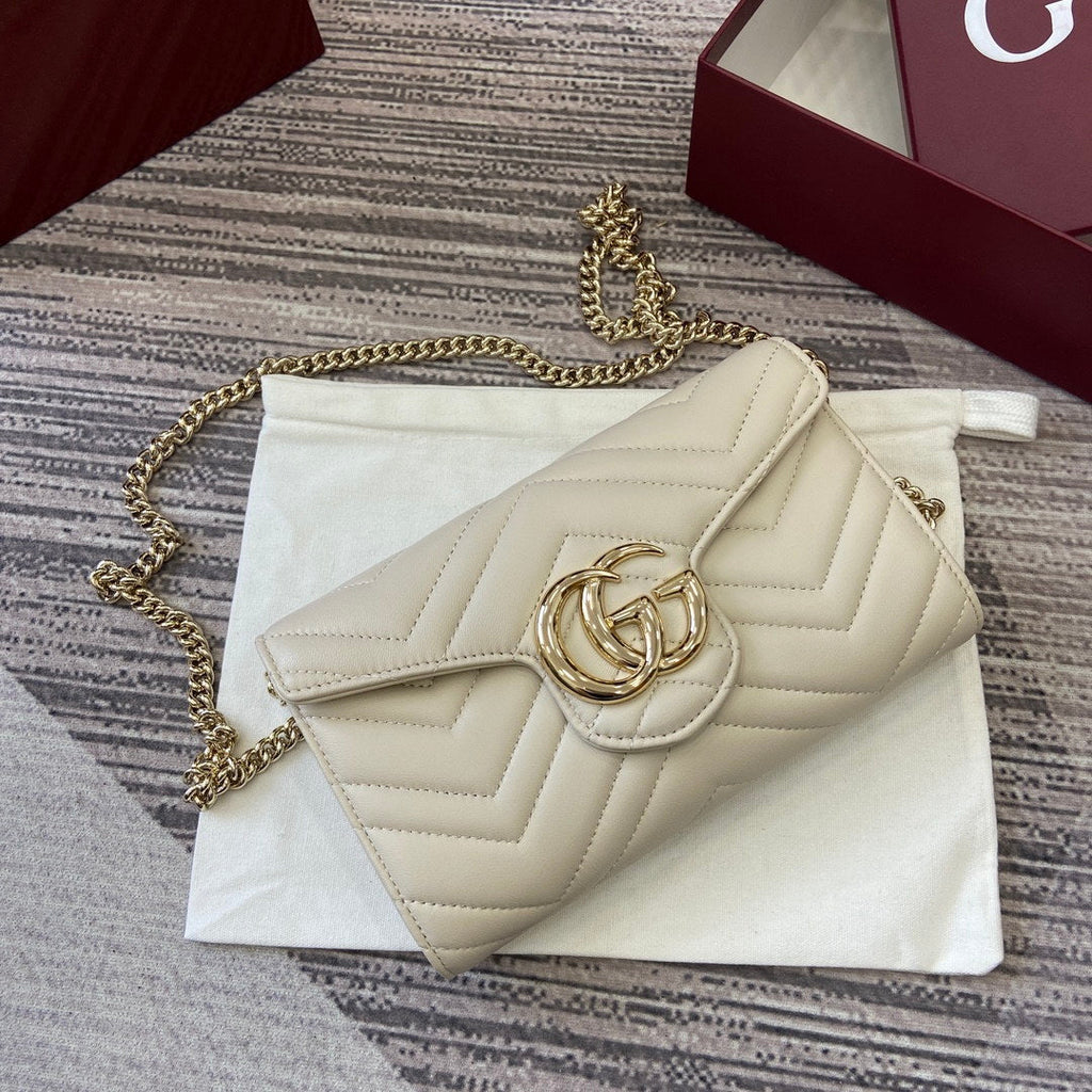 Gucci 837745 GG Marmont Wallet On Chain White