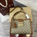 Gucci 838992 Padlock medium top handle bag beige and brown GG fabric