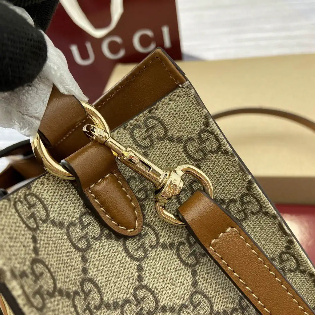 Gucci 838992 Padlock medium top handle bag beige and brown GG fabric