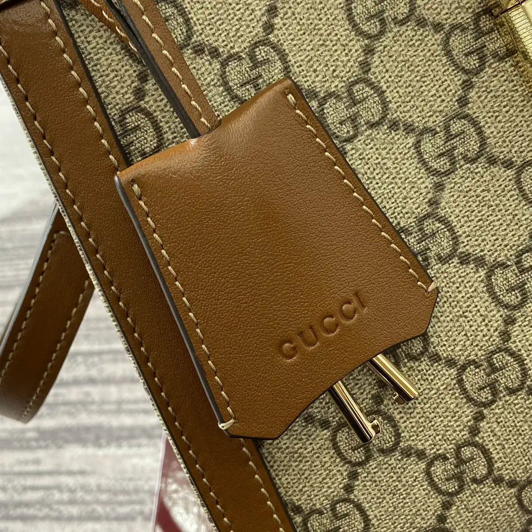 Gucci 838992 Padlock medium top handle bag beige and brown GG fabric