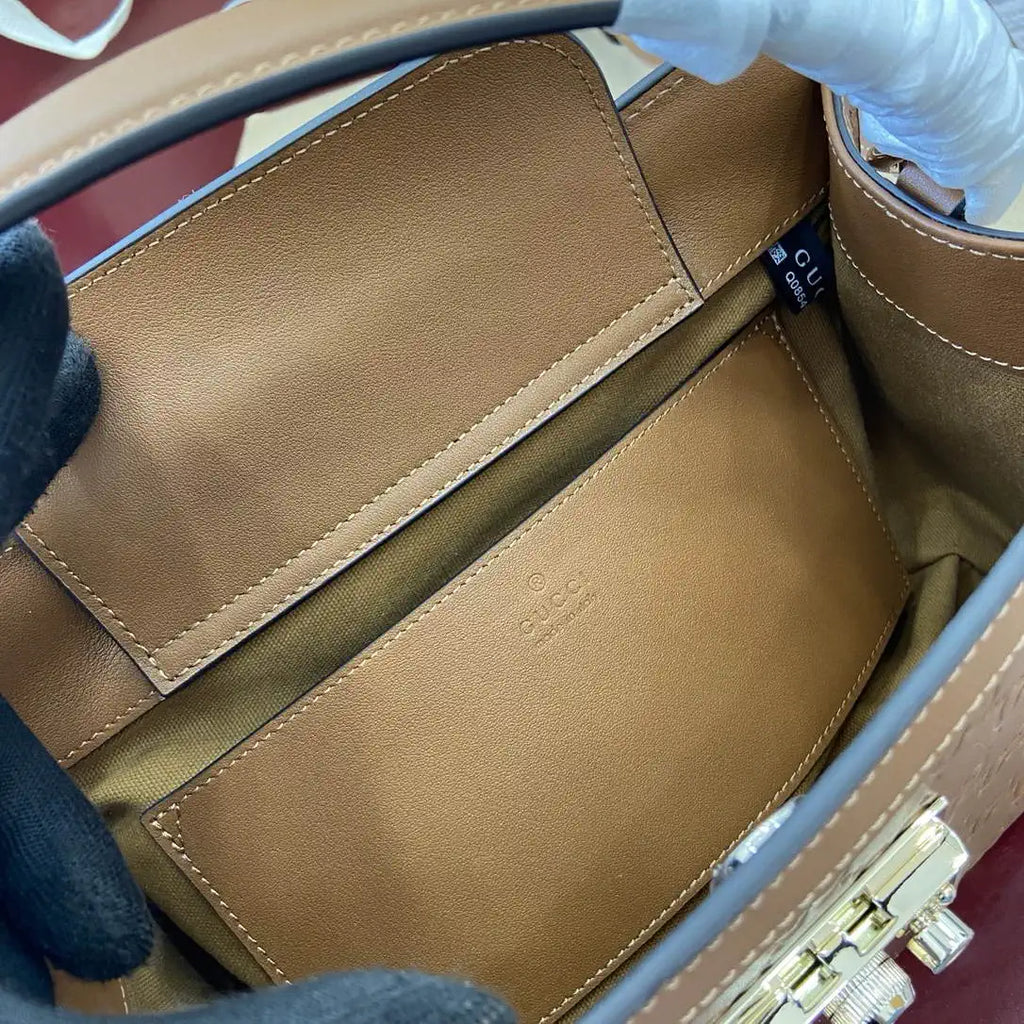 Gucci 838992 Padlock medium top handle bag Brown GG leather