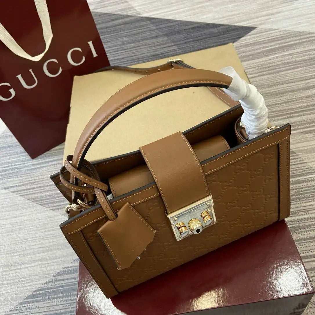Gucci 838992 Padlock medium top handle bag Brown GG leather