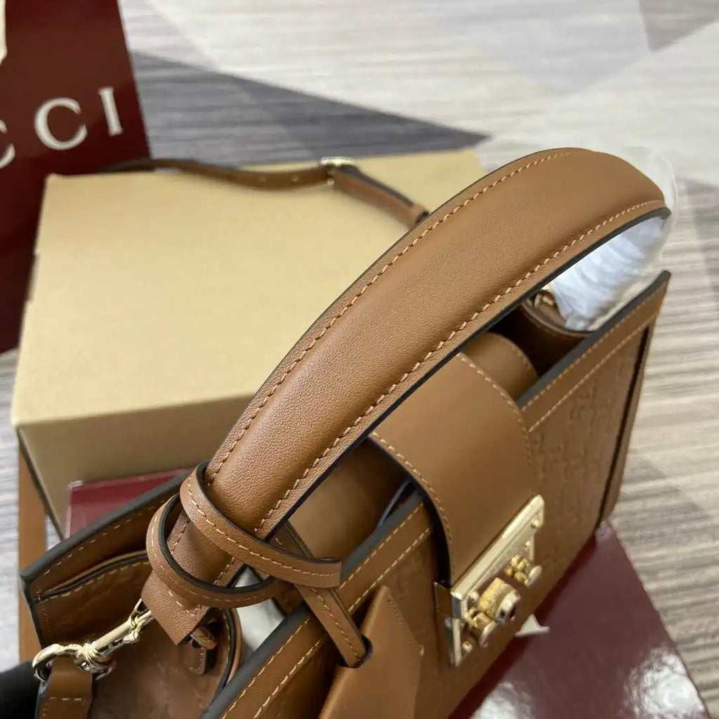Gucci 838992 Padlock medium top handle bag Brown GG leather