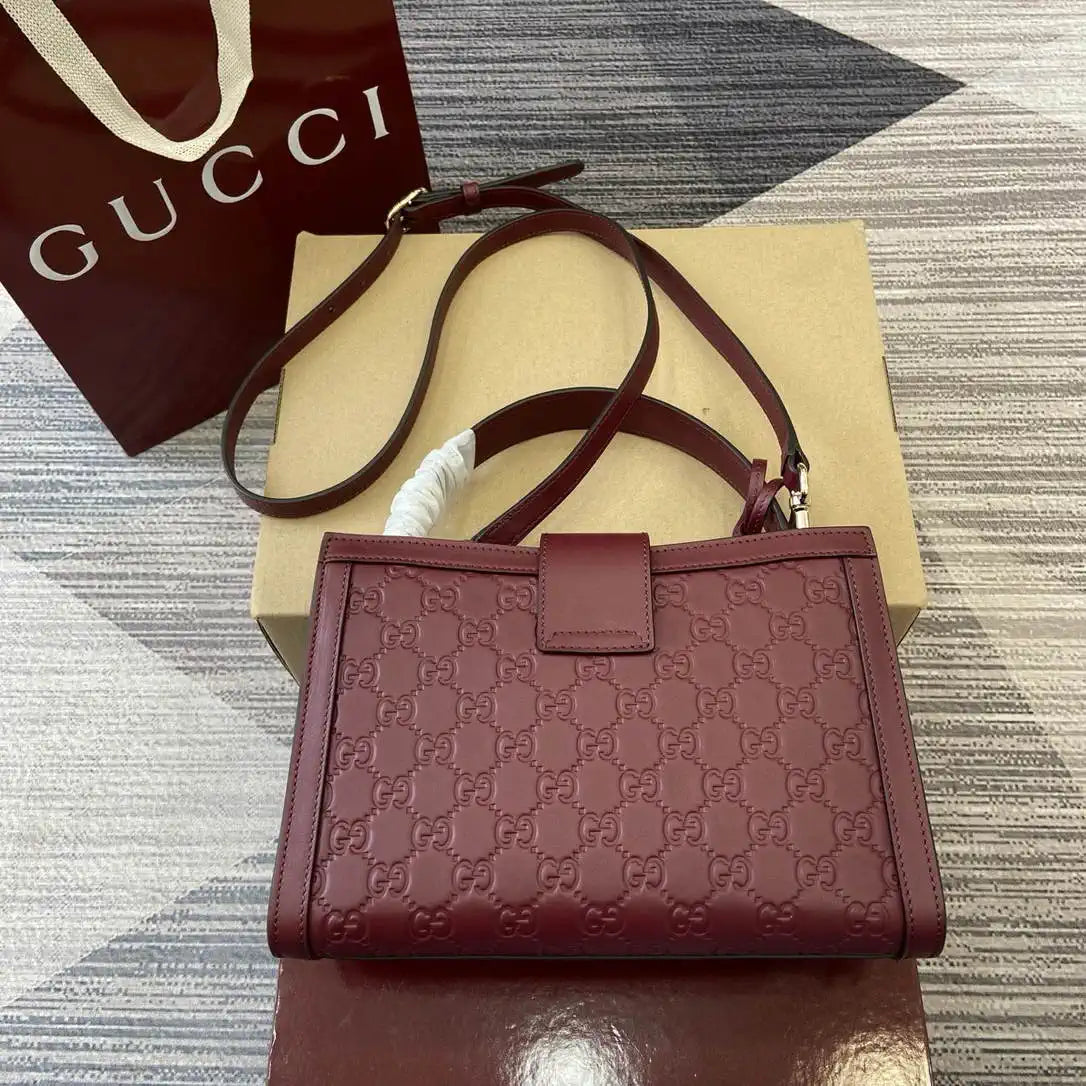 Gucci 838992 Padlock medium top handle bag  Red GG leather
