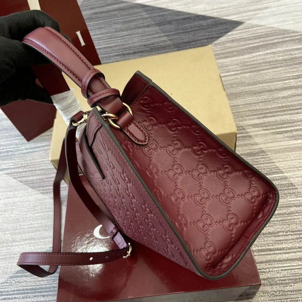 Gucci 838992 Padlock medium top handle bag  Red GG leather