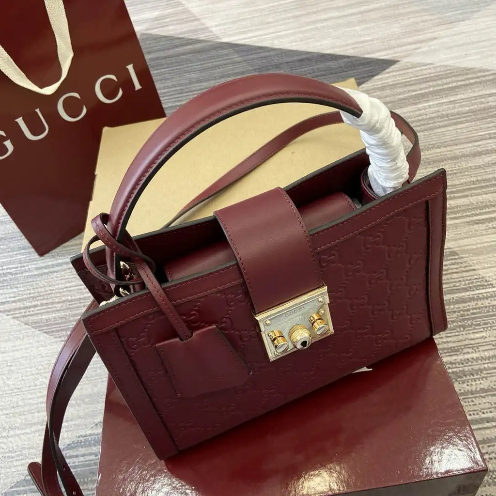 Gucci 838992 Padlock medium top handle bag  Red GG leather