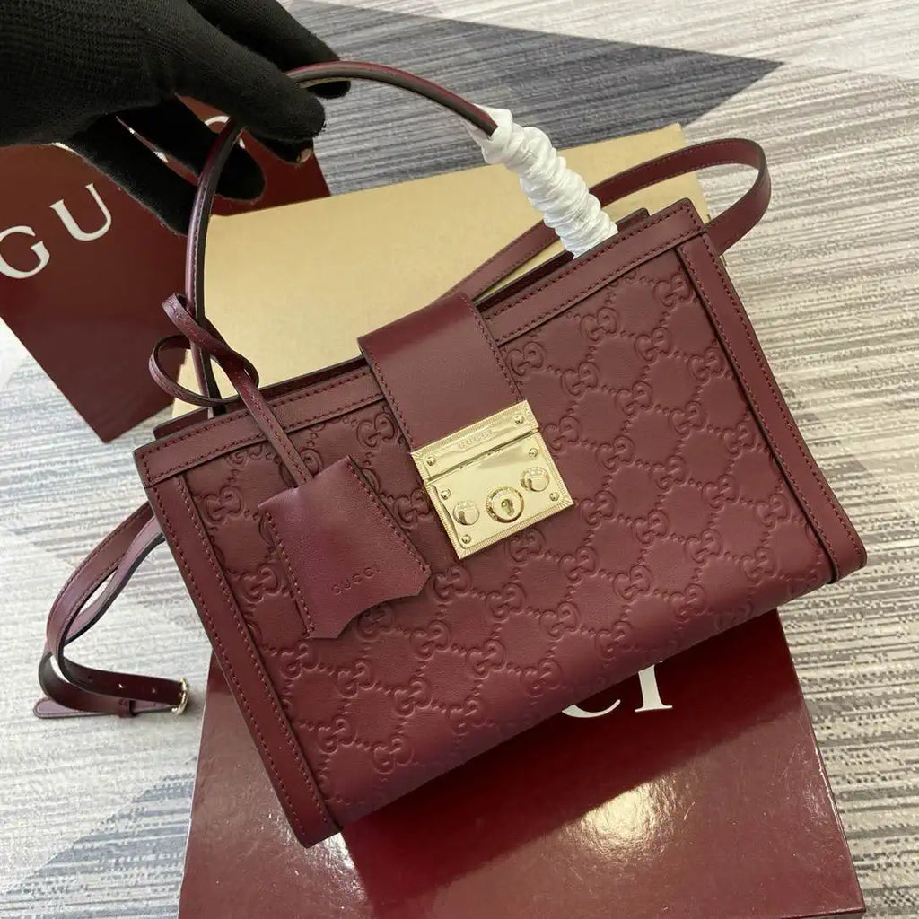 Gucci 838992 Padlock medium top handle bag  Red GG leather