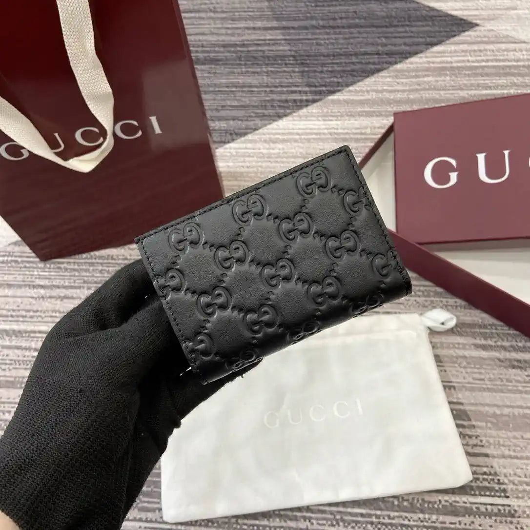 Gucci 847207 GG Emblem card case Rosso Ancora Black GG leather