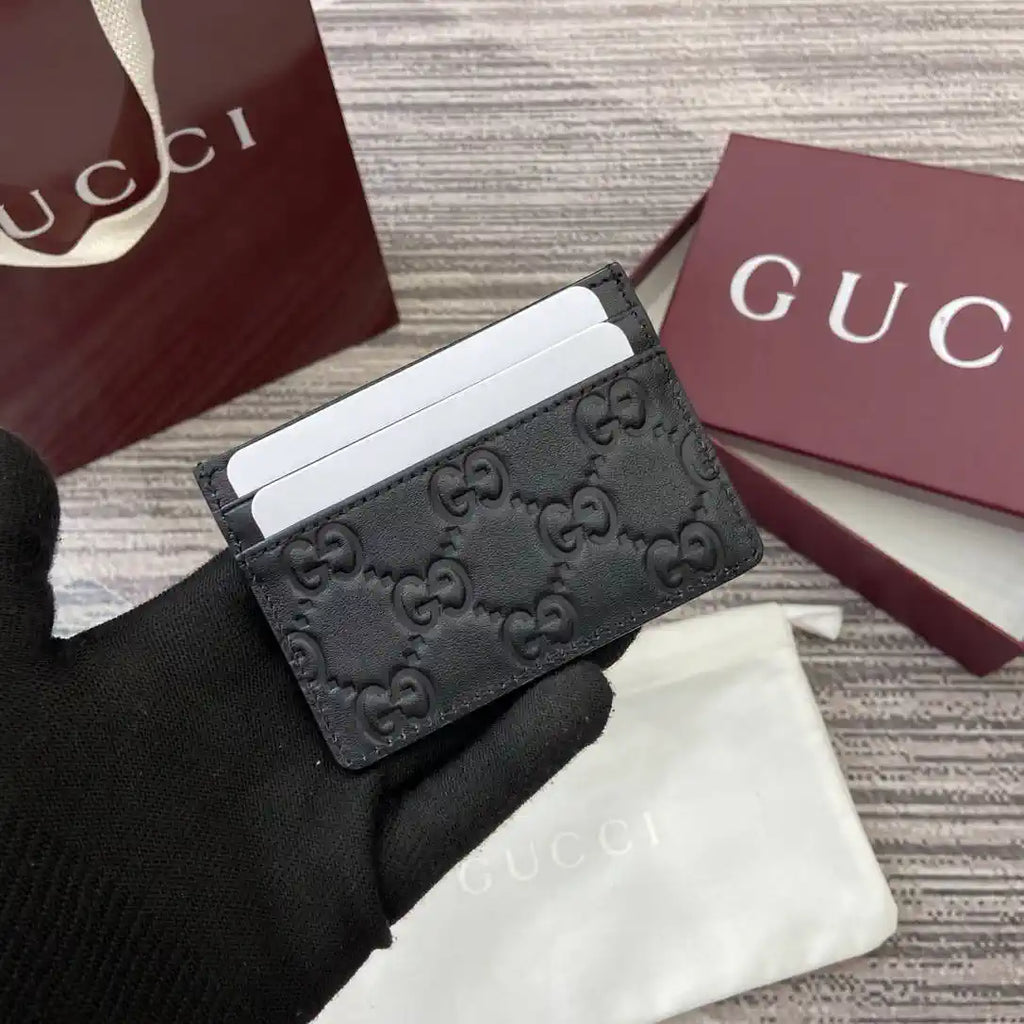 Gucci 847207 GG Emblem card case Rosso Ancora Black GG leather