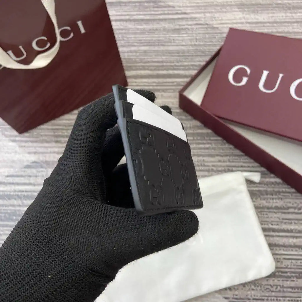 Gucci 847207 GG Emblem card case Rosso Ancora Black GG leather