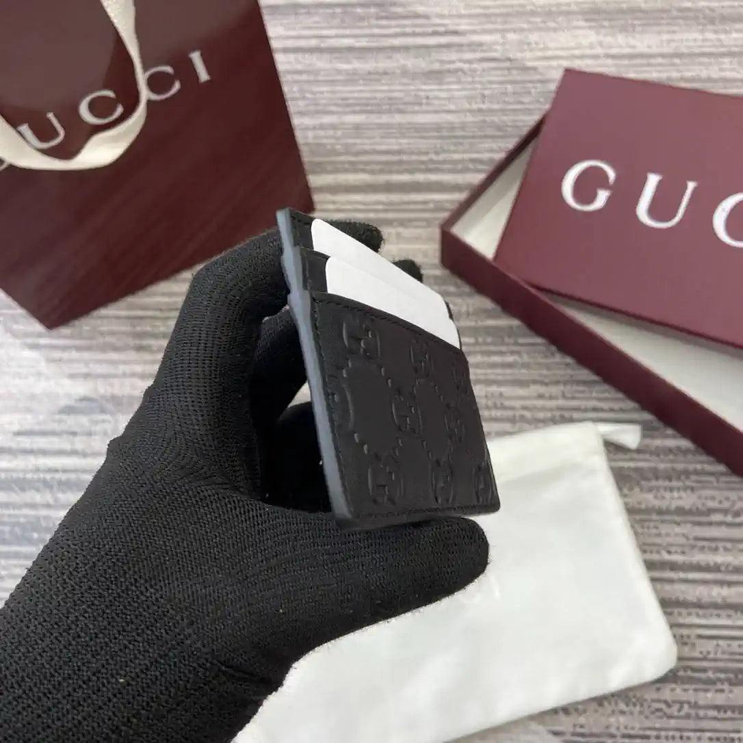 Gucci 847207 GG Emblem card case Rosso Ancora Black GG leather