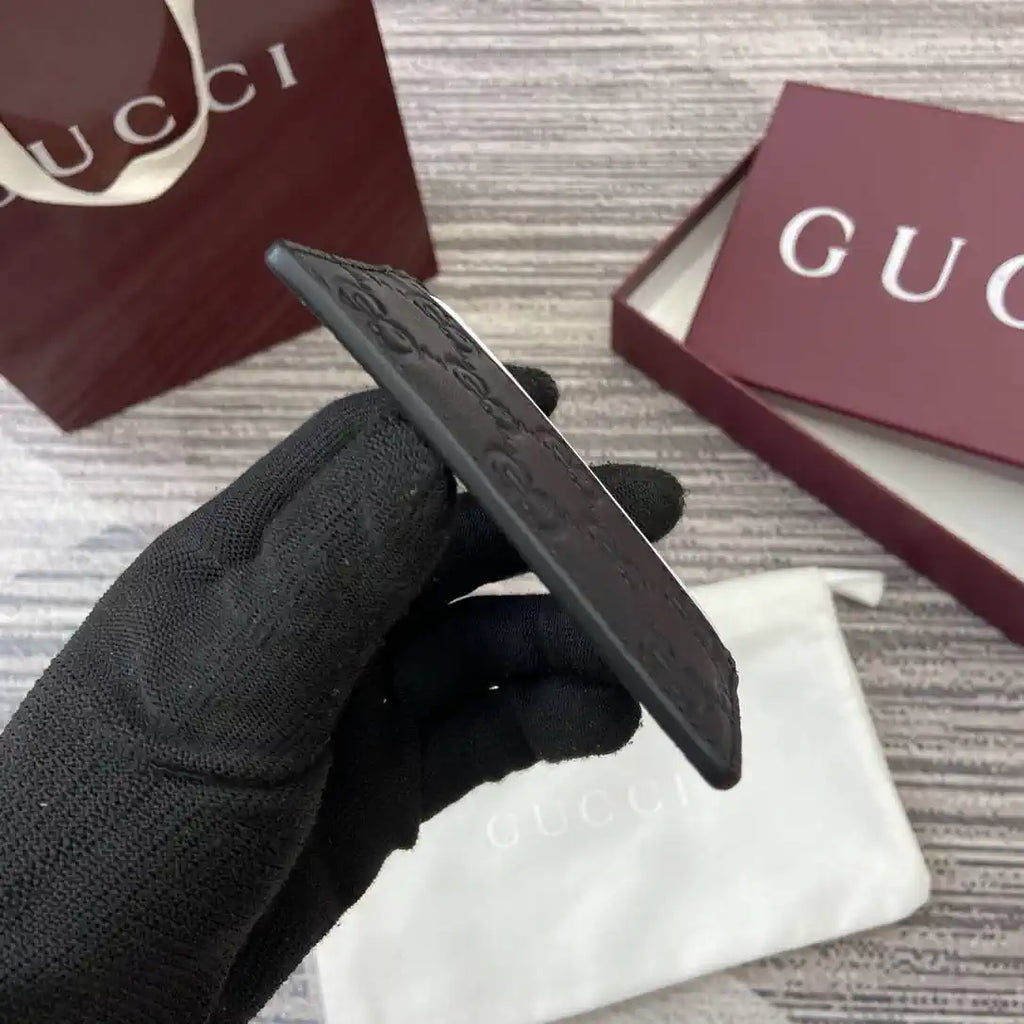 Gucci 847207 GG Emblem card case Rosso Ancora Black GG leather