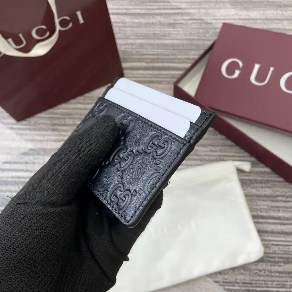 Gucci 847207 GG Emblem card case Rosso Ancora Black GG leather