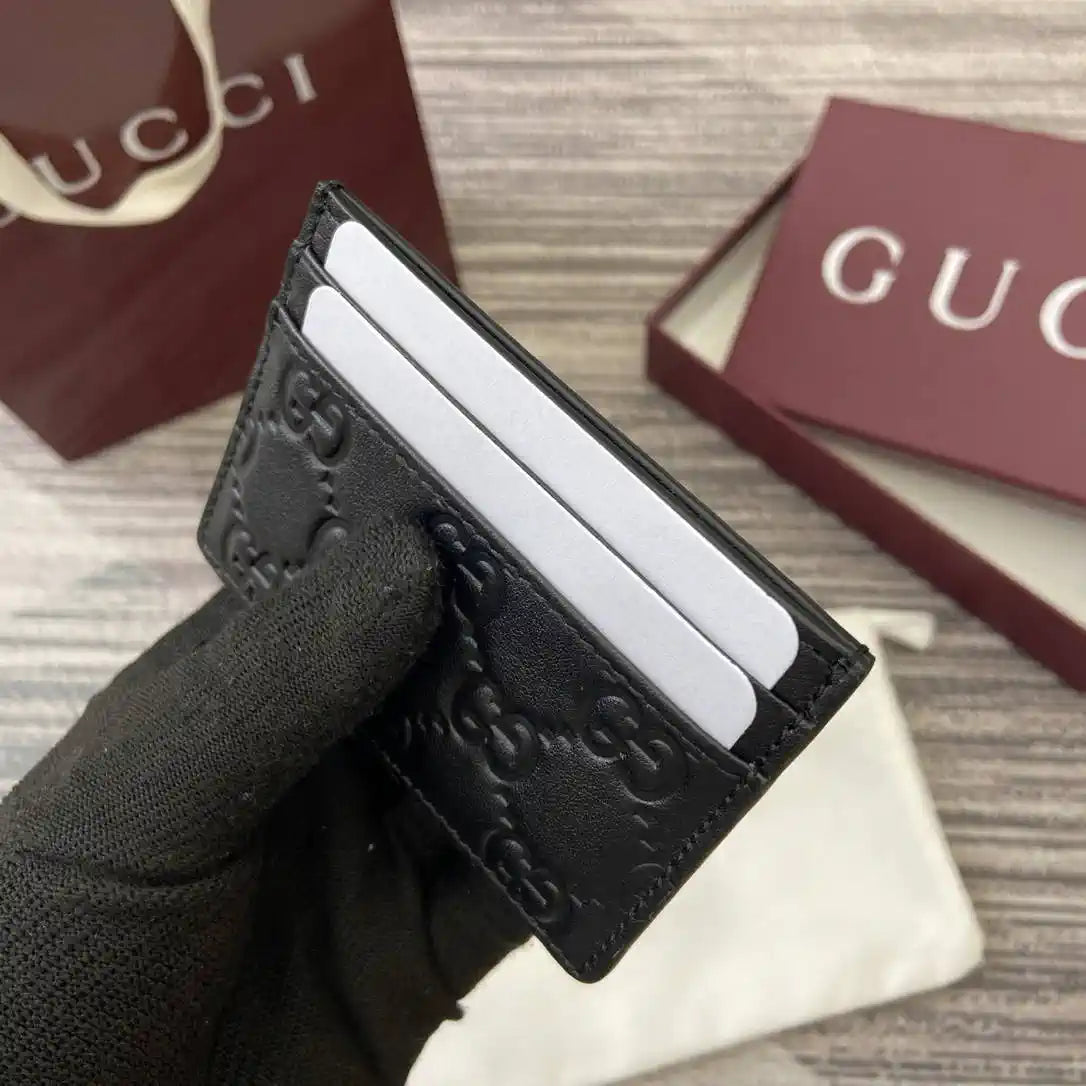 Gucci 847207 GG Emblem card case Rosso Ancora Black GG leather