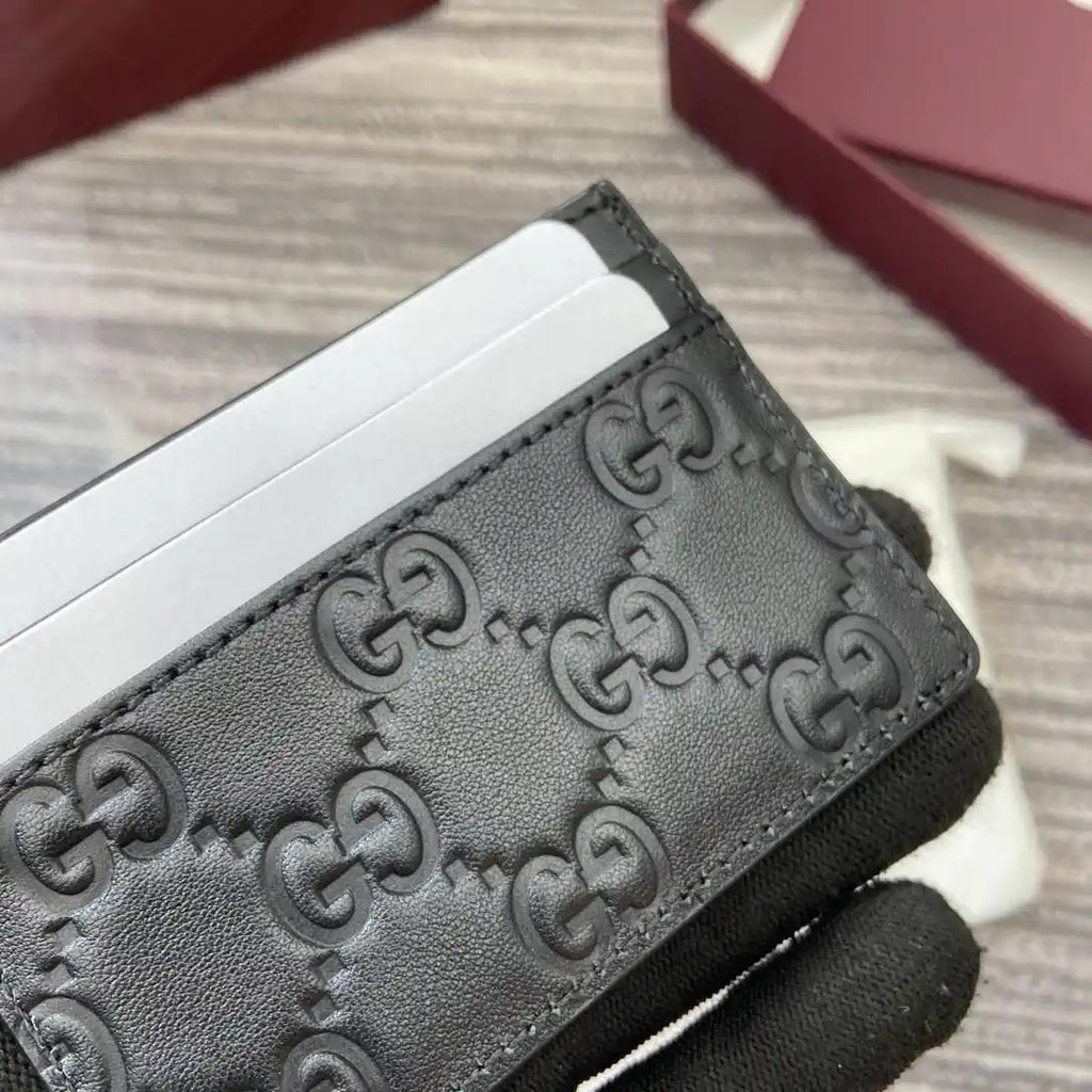 Gucci 847207 GG Emblem card case Rosso Ancora Black GG leather