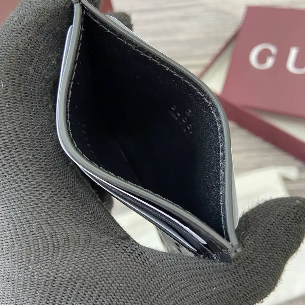 Gucci 847207 GG Emblem card case Rosso Ancora Black GG leather