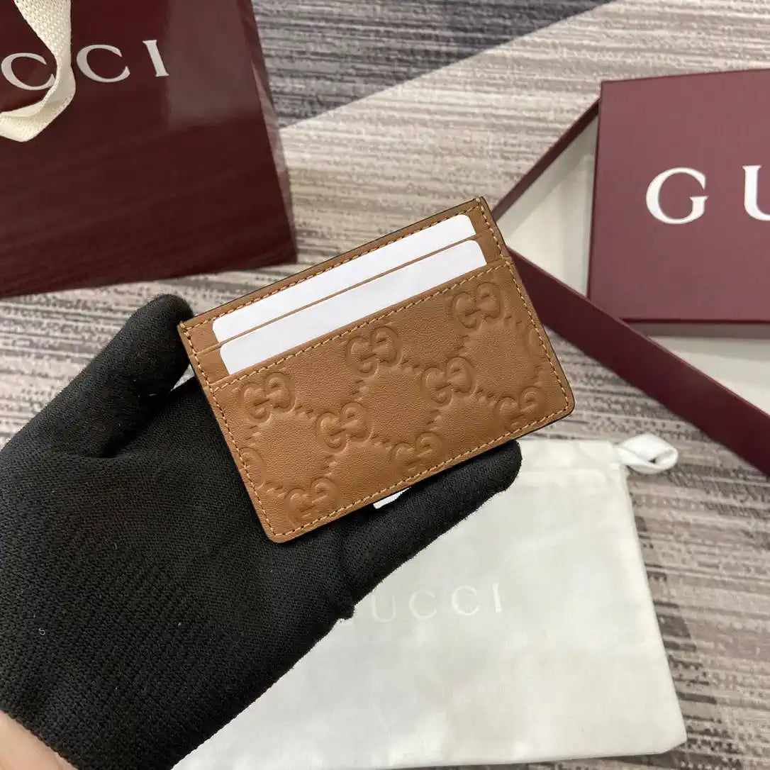 Gucci 847207 GG Emblem card case Rosso Ancora Brown GG leather