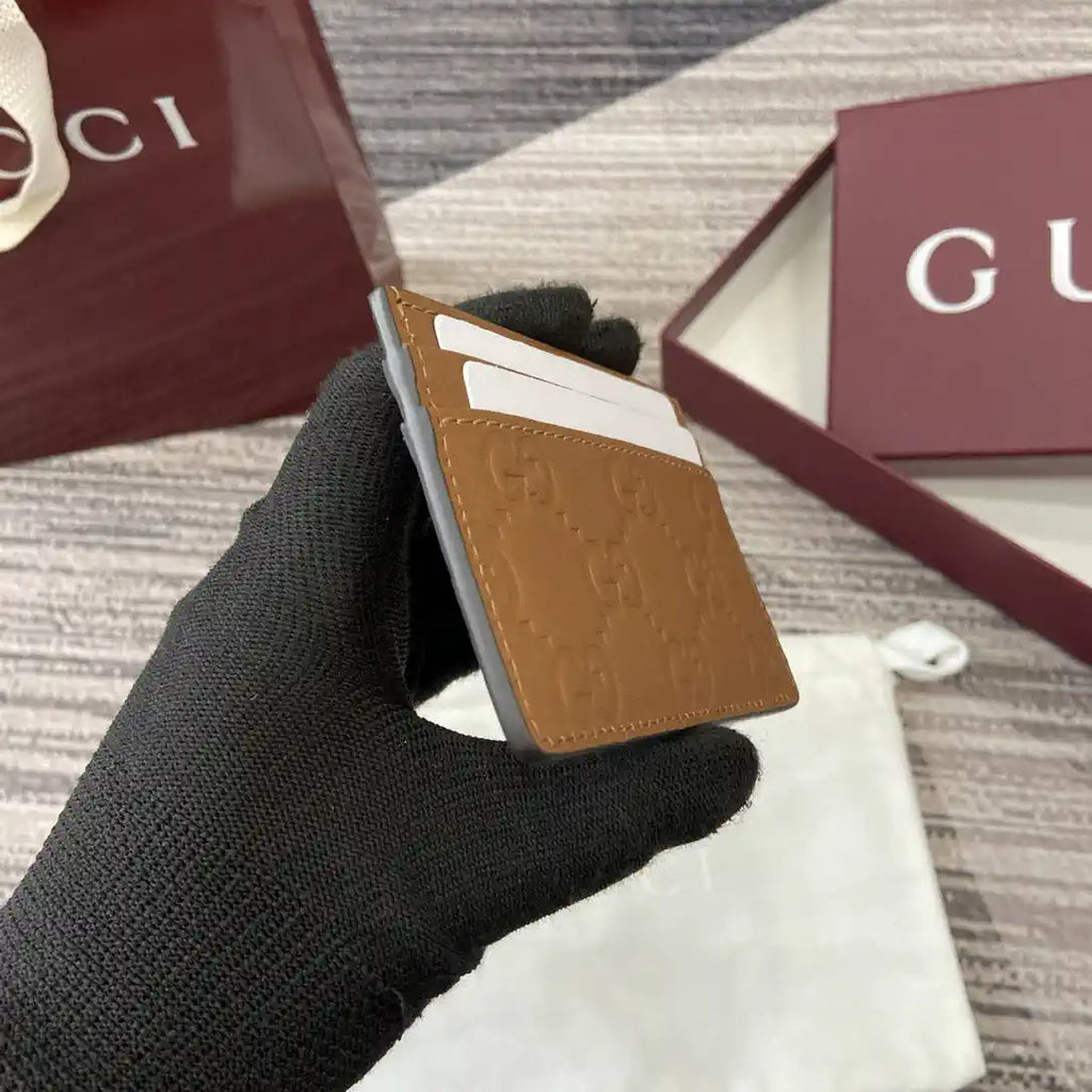 Gucci 847207 GG Emblem card case Rosso Ancora Brown GG leather
