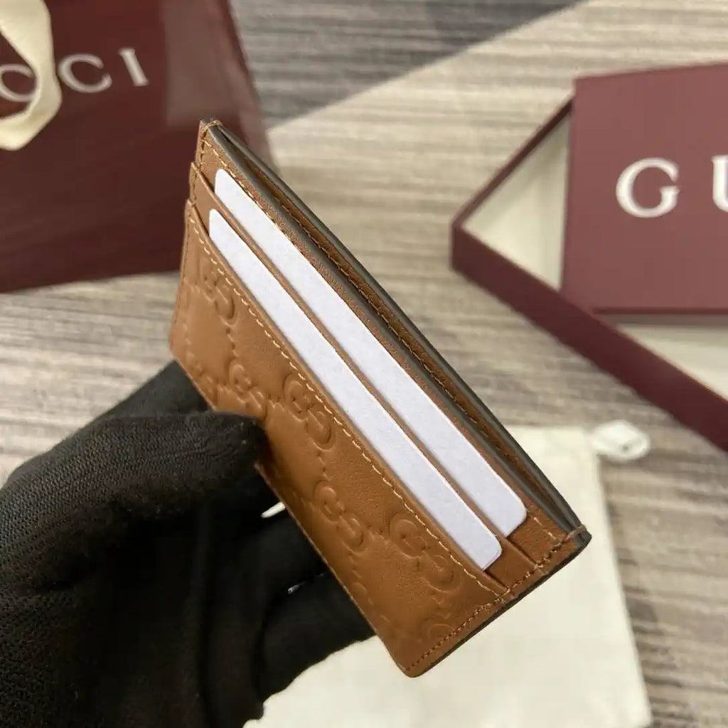 Gucci 847207 GG Emblem card case Rosso Ancora Brown GG leather