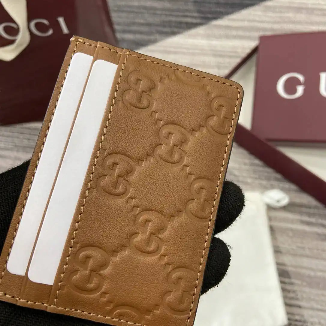 Gucci 847207 GG Emblem card case Rosso Ancora Brown GG leather