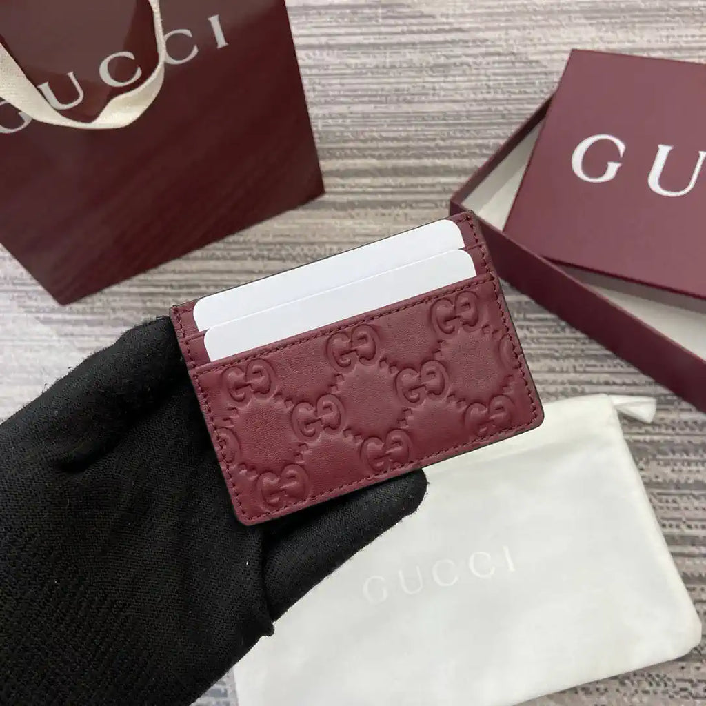 Gucci 847207 GG Emblem card case Rosso Ancora Red GG leather