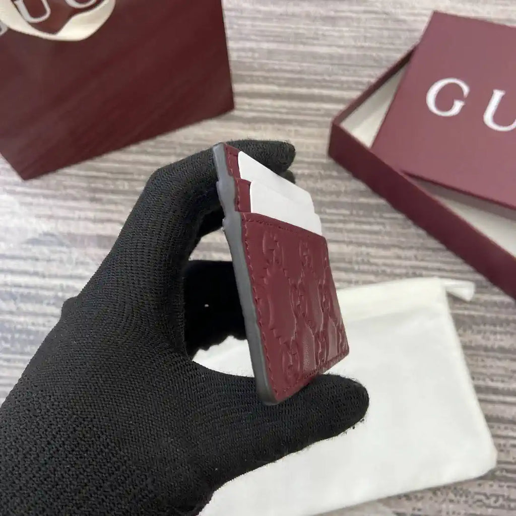 Gucci 847207 GG Emblem card case Rosso Ancora Red GG leather