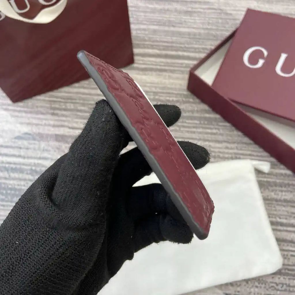Gucci 847207 GG Emblem card case Rosso Ancora Red GG leather