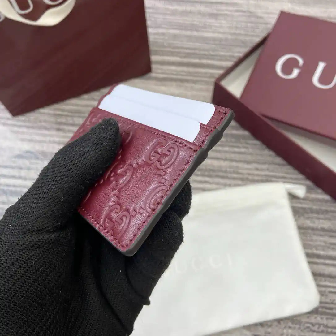Gucci 847207 GG Emblem card case Rosso Ancora Red GG leather