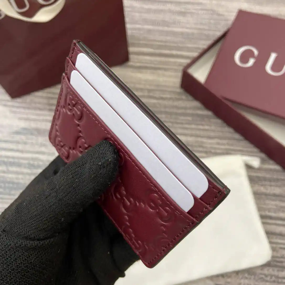 Gucci 847207 GG Emblem card case Rosso Ancora Red GG leather