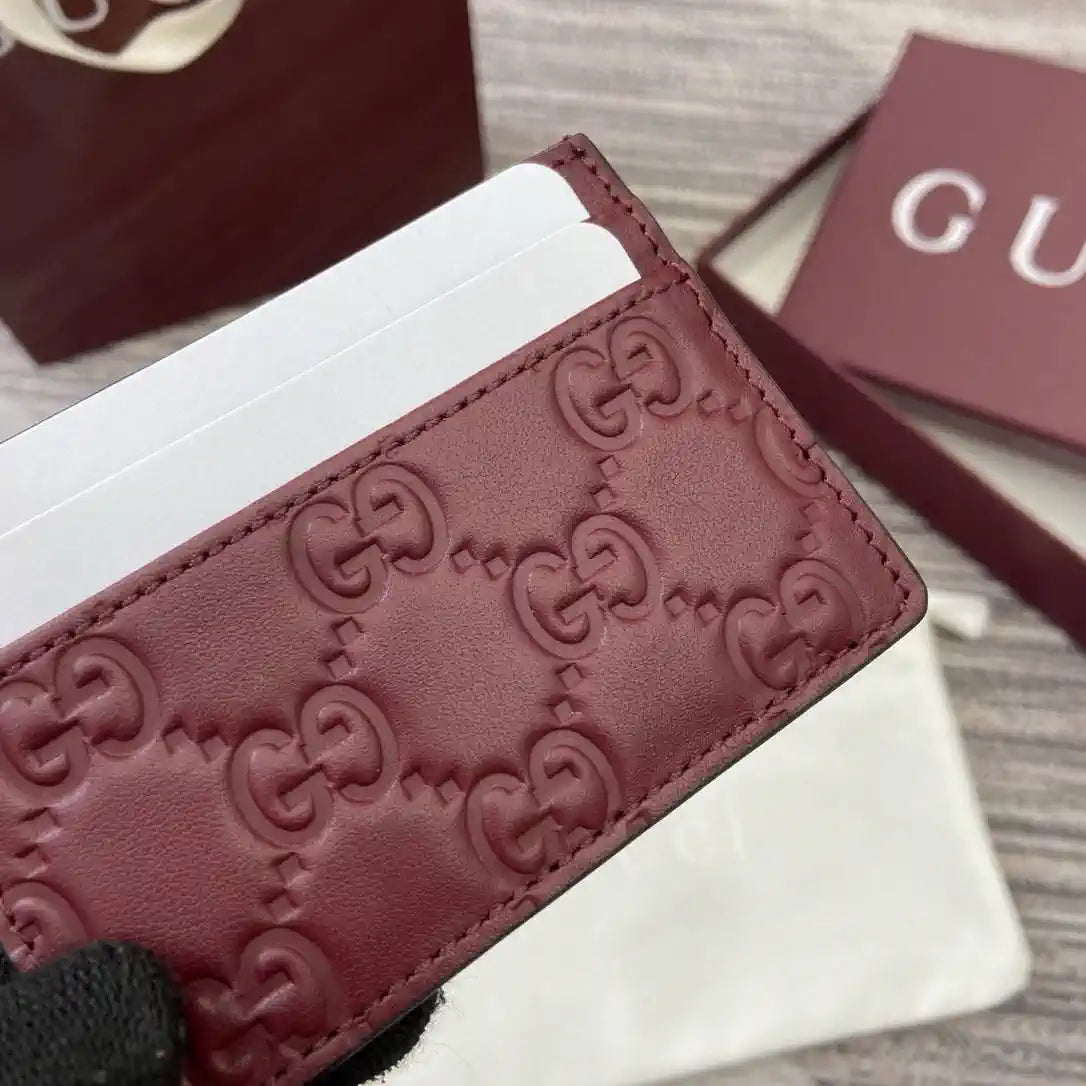 Gucci 847207 GG Emblem card case Rosso Ancora Red GG leather