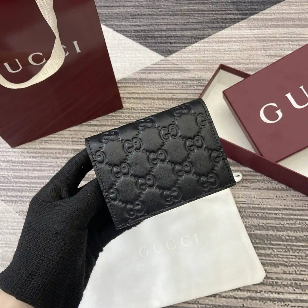 Gucci 847207 GG Emblem small wallet Rosso Ancora Black GG leather