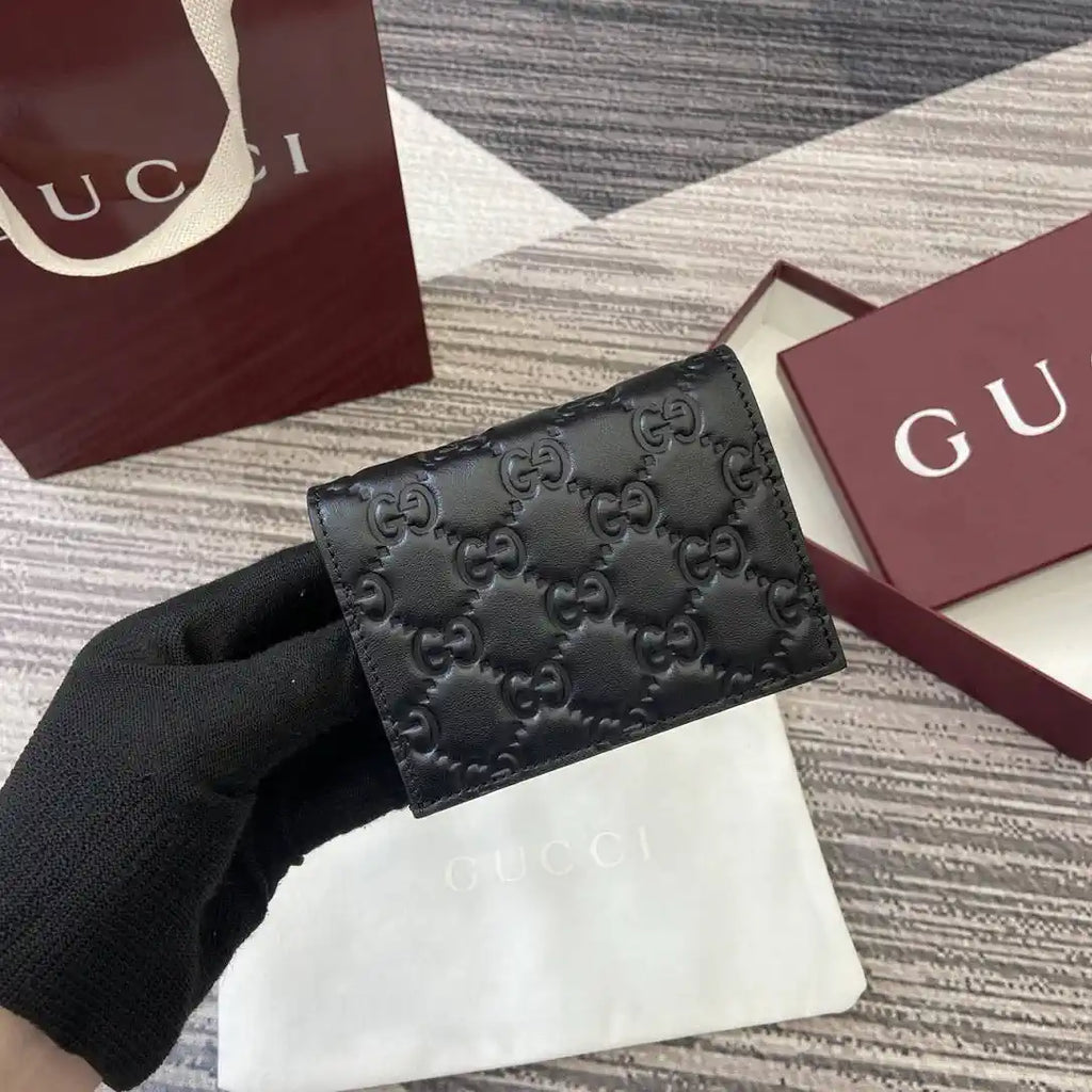 Gucci 847207 GG Emblem small wallet Rosso Ancora Black GG leather