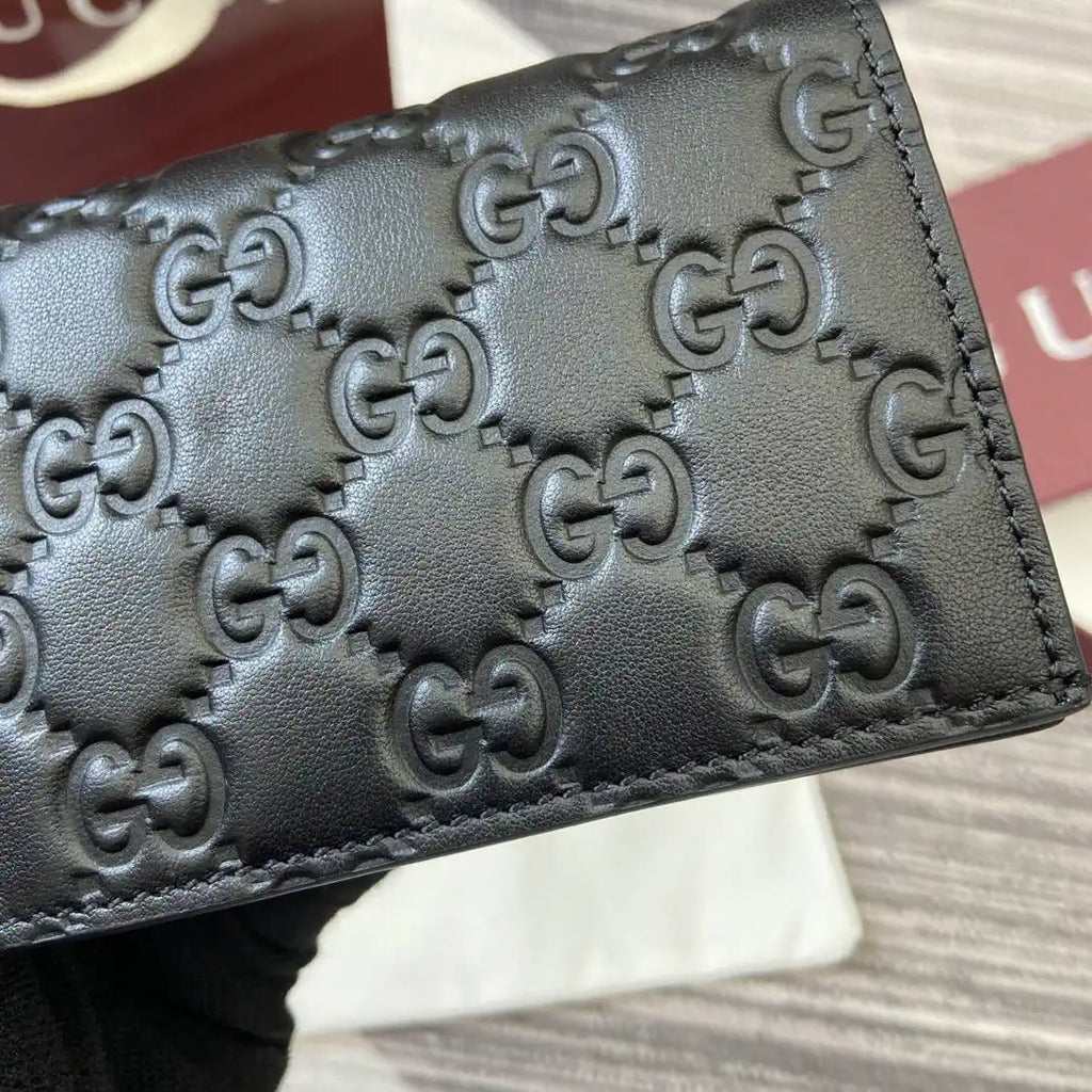 Gucci 847207 GG Emblem small wallet Rosso Ancora Black GG leather