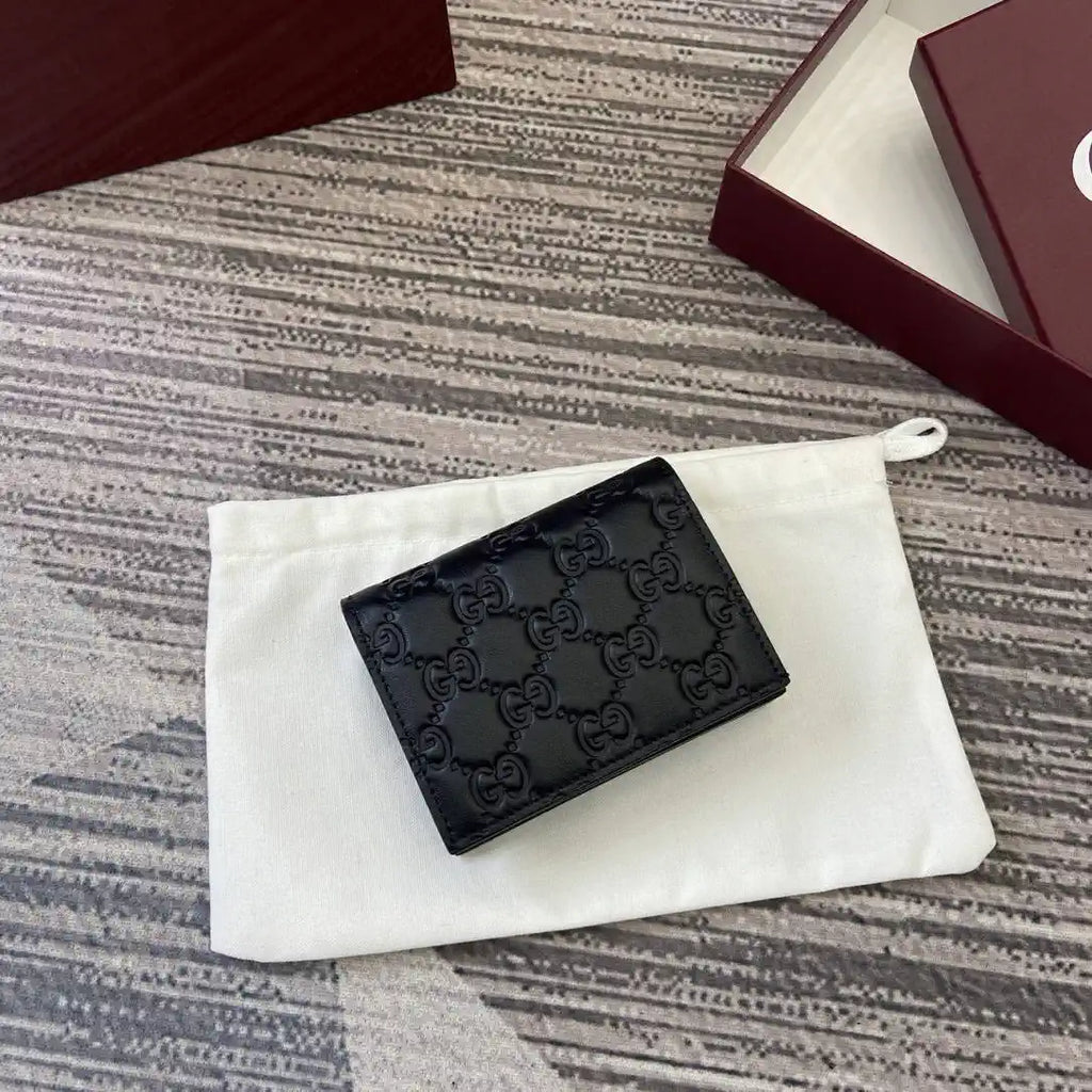 Gucci 847207 GG Emblem small wallet Rosso Ancora Black GG leather