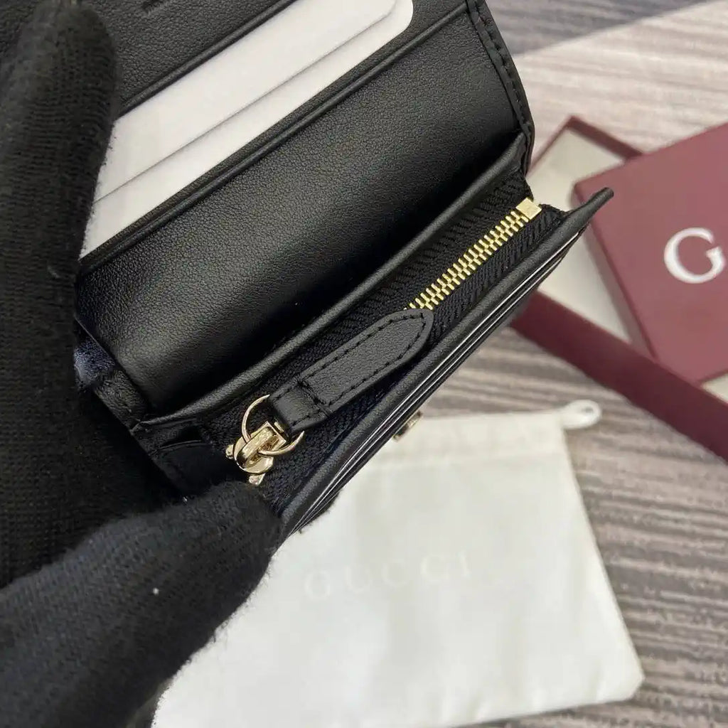 Gucci 847207 GG Emblem small wallet Rosso Ancora Black GG leather