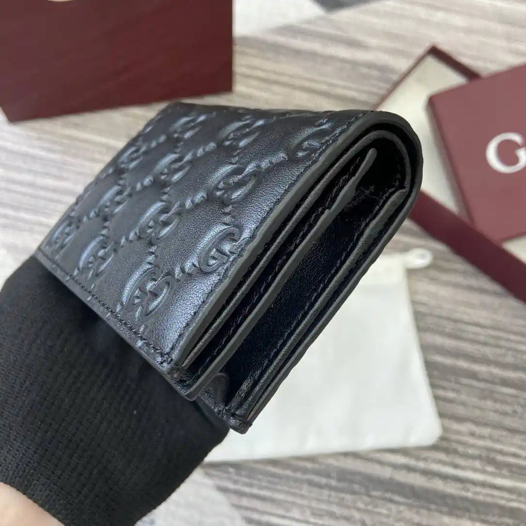 Gucci 847207 GG Emblem small wallet Rosso Ancora Black GG leather