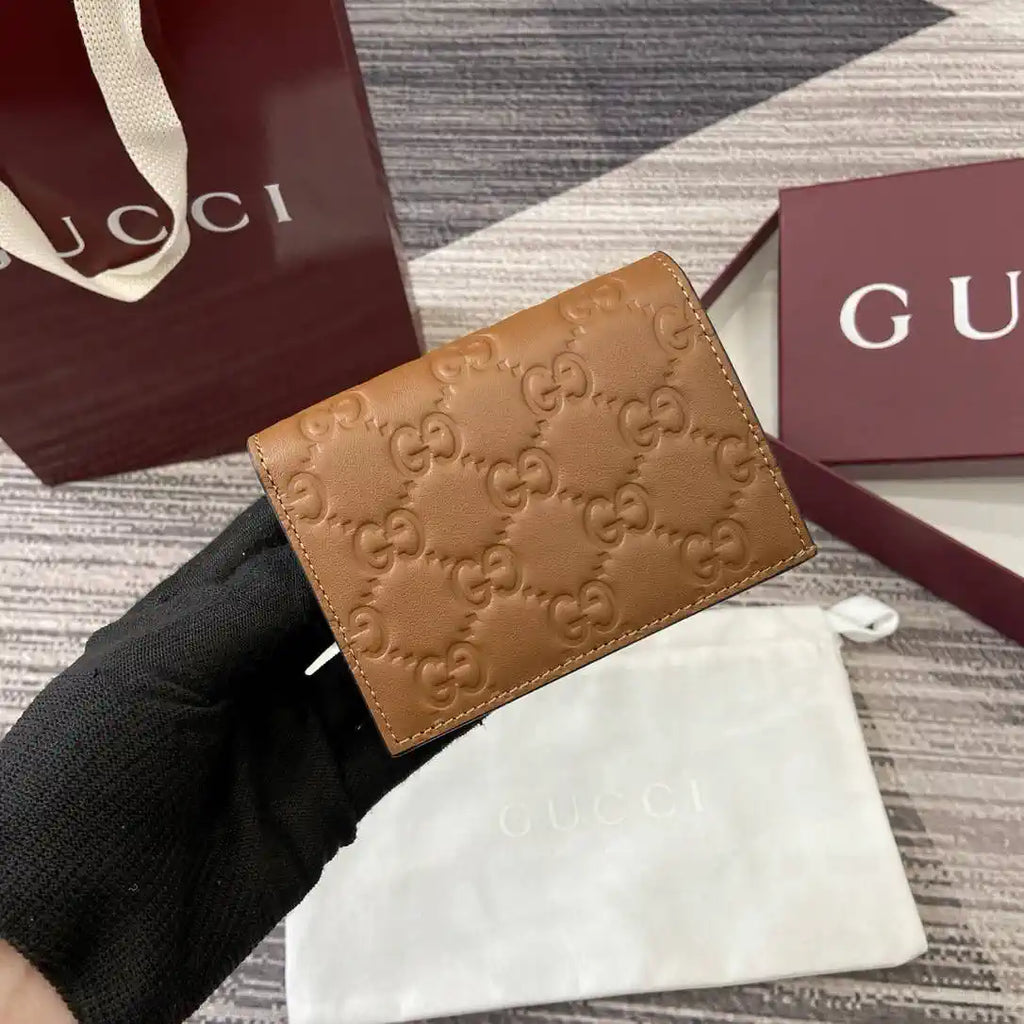 Gucci 847207 GG Emblem small wallet Rosso Ancora Brown GG leather