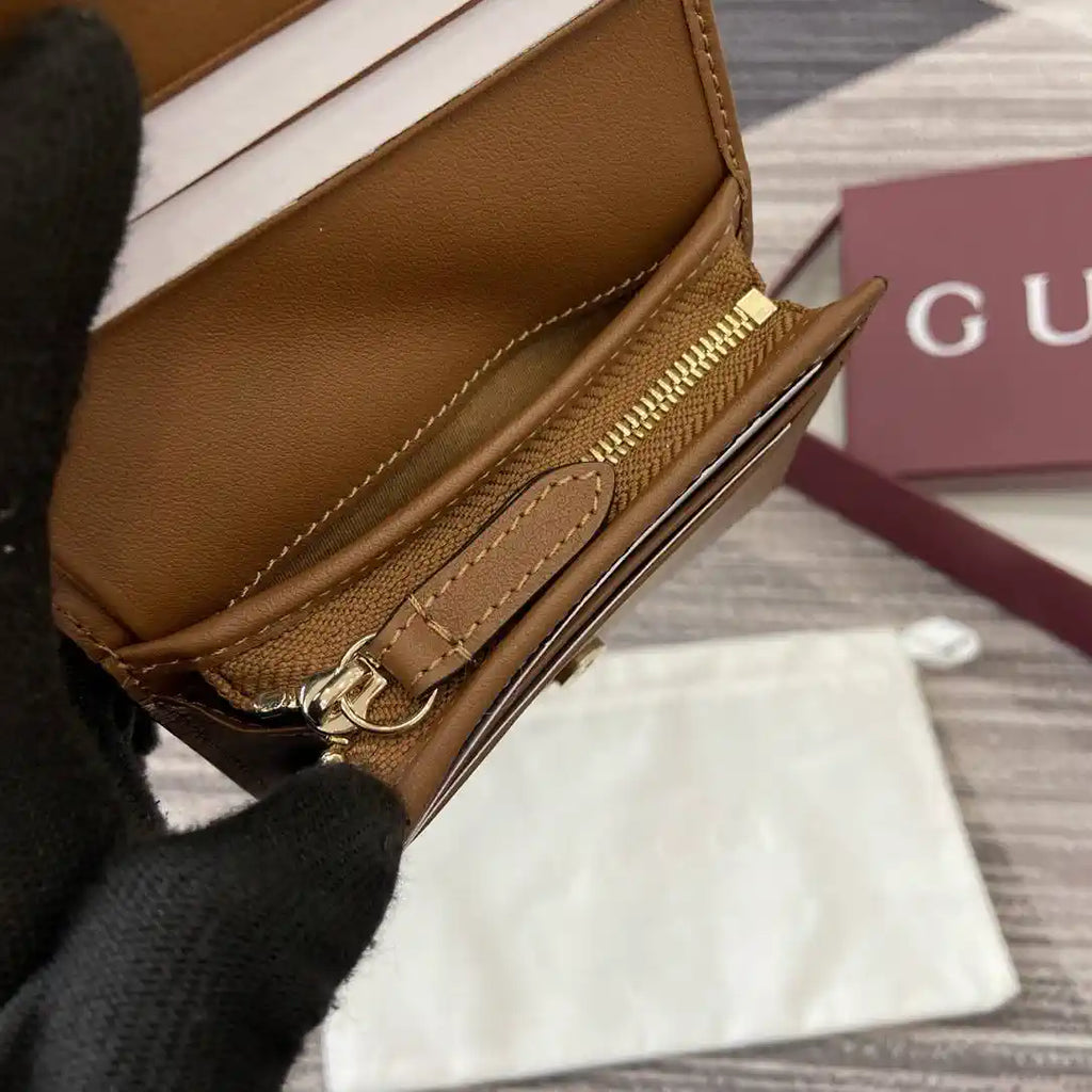 Gucci 847207 GG Emblem small wallet Rosso Ancora Brown GG leather