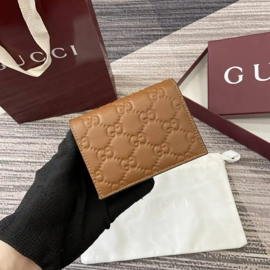 Gucci 847207 GG Emblem small wallet Rosso Ancora Brown GG leather