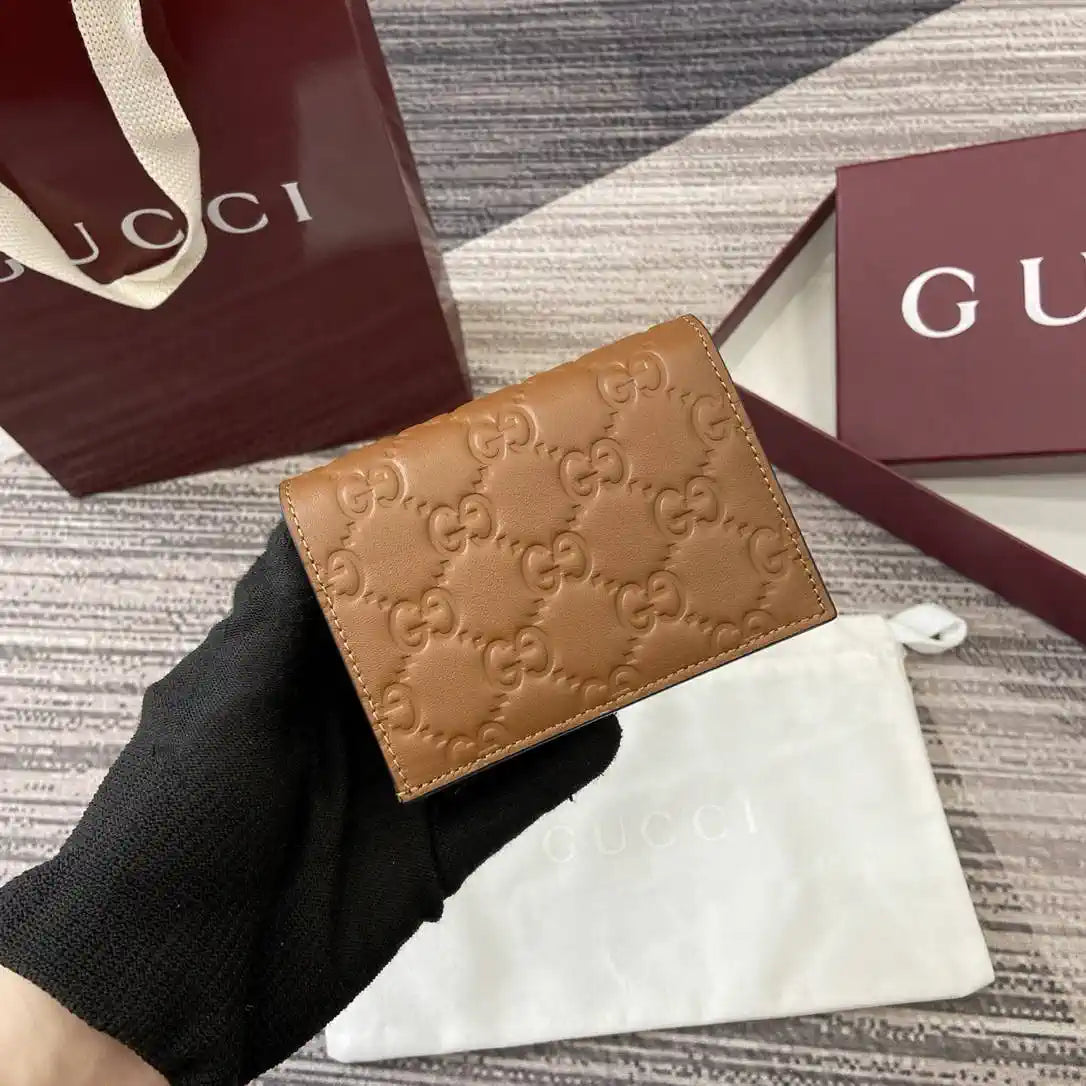 Gucci 847207 GG Emblem small wallet Rosso Ancora Brown GG leather