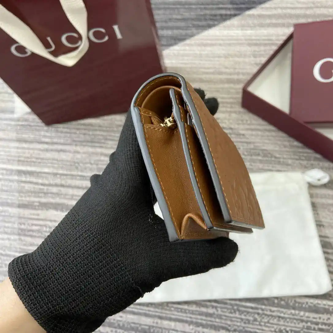 Gucci 847207 GG Emblem small wallet Rosso Ancora Brown GG leather