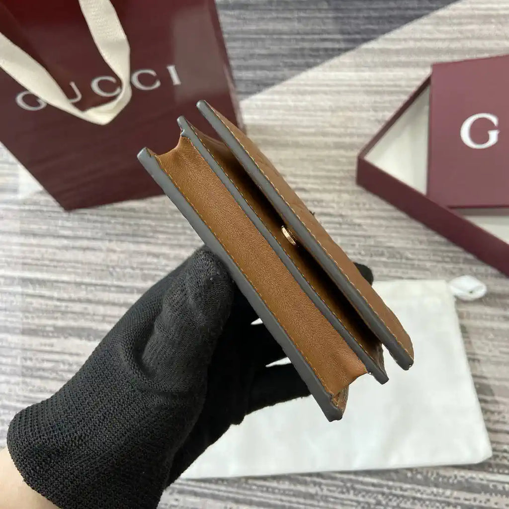 Gucci 847207 GG Emblem small wallet Rosso Ancora Brown GG leather