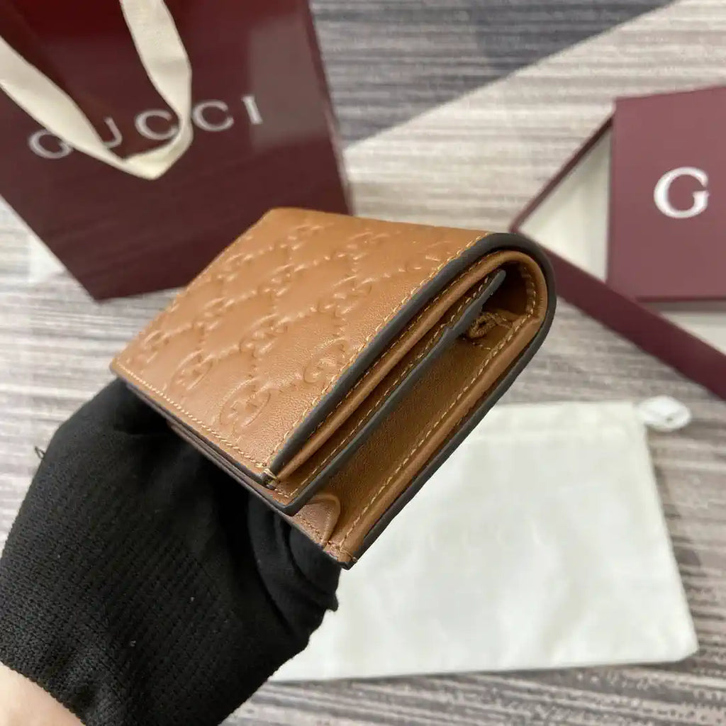 Gucci 847207 GG Emblem small wallet Rosso Ancora Brown GG leather