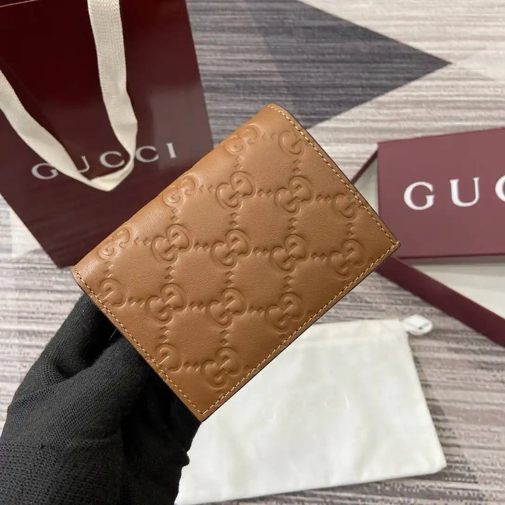 Gucci 847207 GG Emblem small wallet Rosso Ancora Brown GG leather