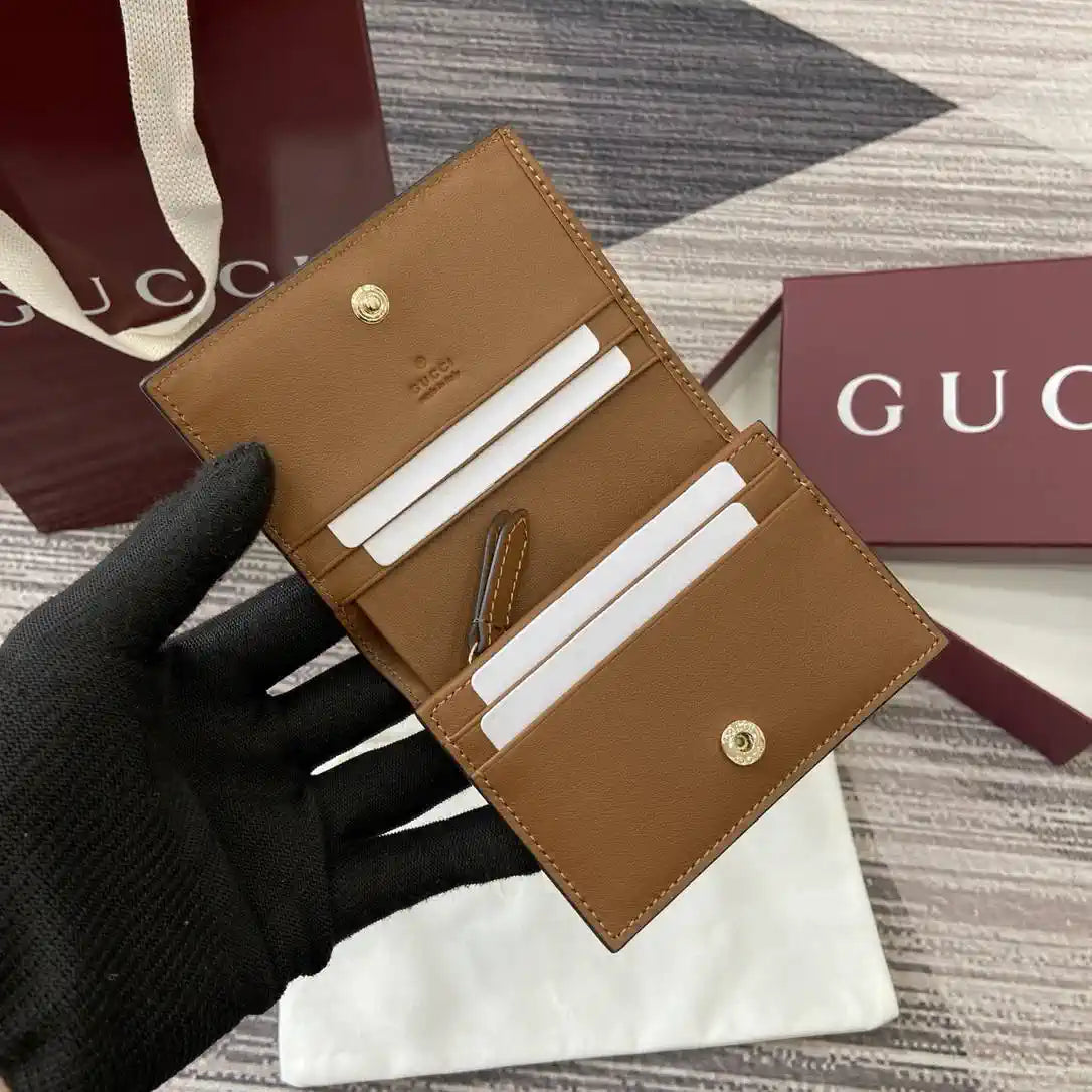 Gucci 847207 GG Emblem small wallet Rosso Ancora Brown GG leather