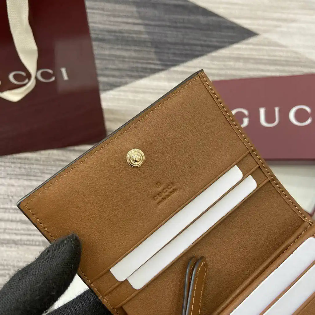 Gucci 847207 GG Emblem small wallet Rosso Ancora Brown GG leather